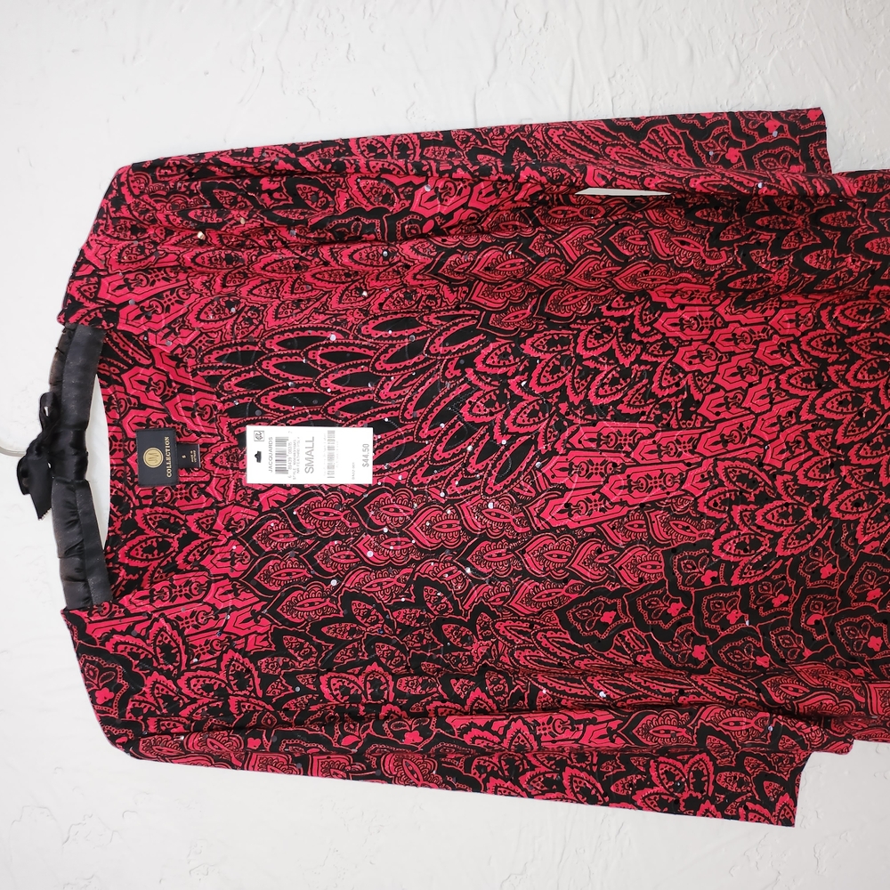 JM Collection Red and Black Abstract Blazer